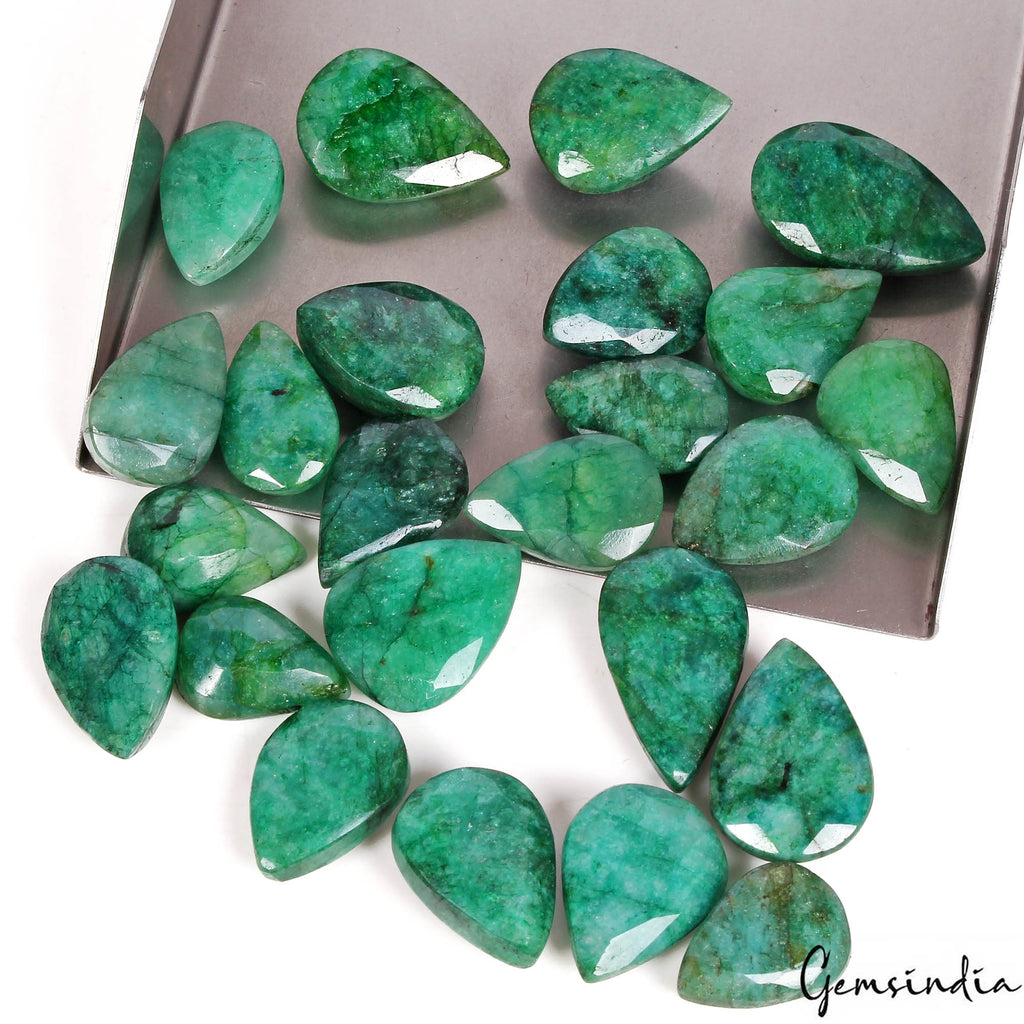 370 Cts/24 Pcs Natural Brazilian Green Emerald Pear Cut Loose Gems For Jewelry