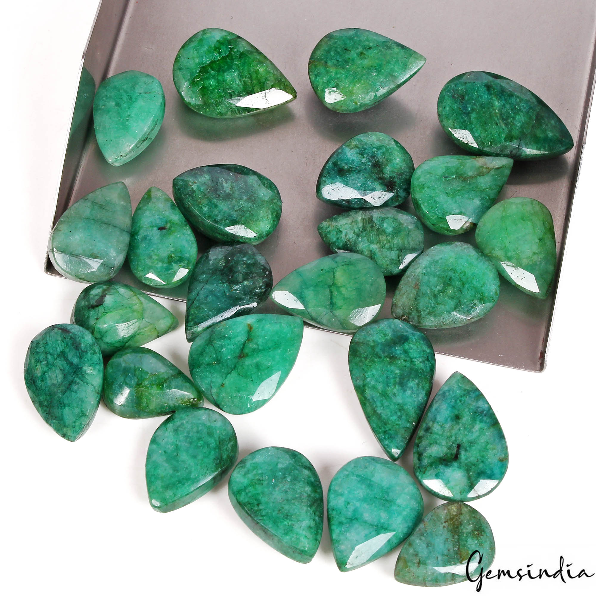 370 Cts/24 Pcs Natural Brazilian Green Emerald Pear Cut Loose Gems For Jewelry