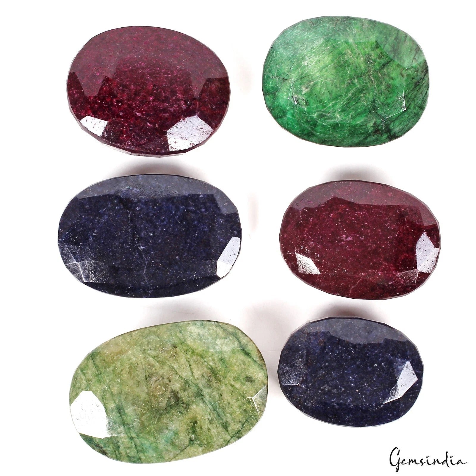 6200 Ct 6 Pcs Natural Multi Color Emerald Ruby Sapphire Mixed Cut Loose Gem Lot