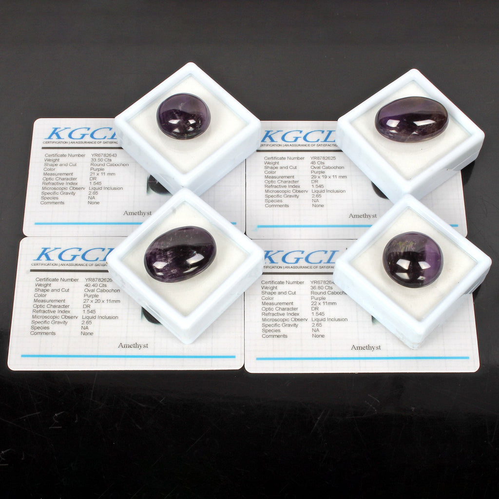 Certified 155.70 Cts/4 Pcs Natural Untreated Dark Purple Amethyst Mixed Cab Gems
