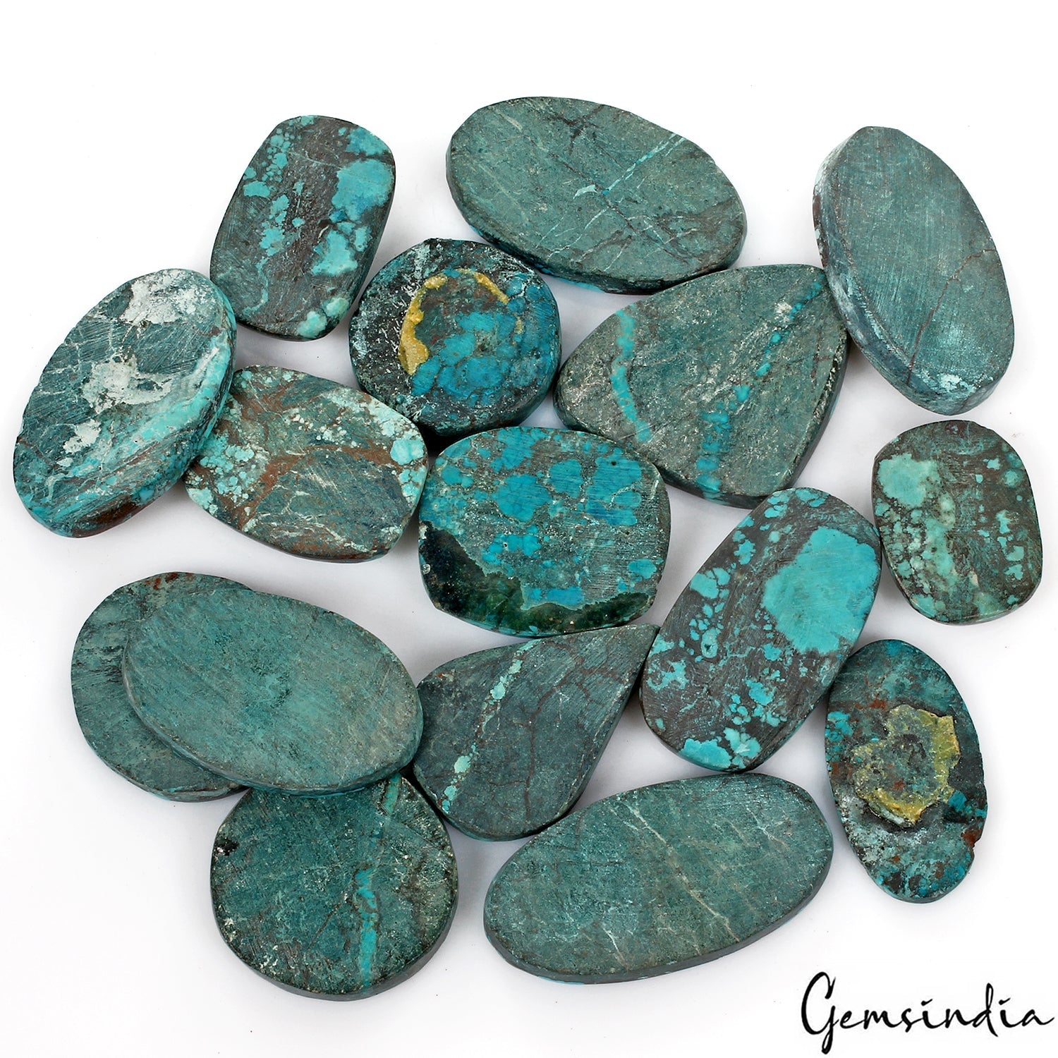 750 Ct Natural Blue Spiderweb Turquoise Mix Cabochon Loose 27-44mm Gemstones Lot
