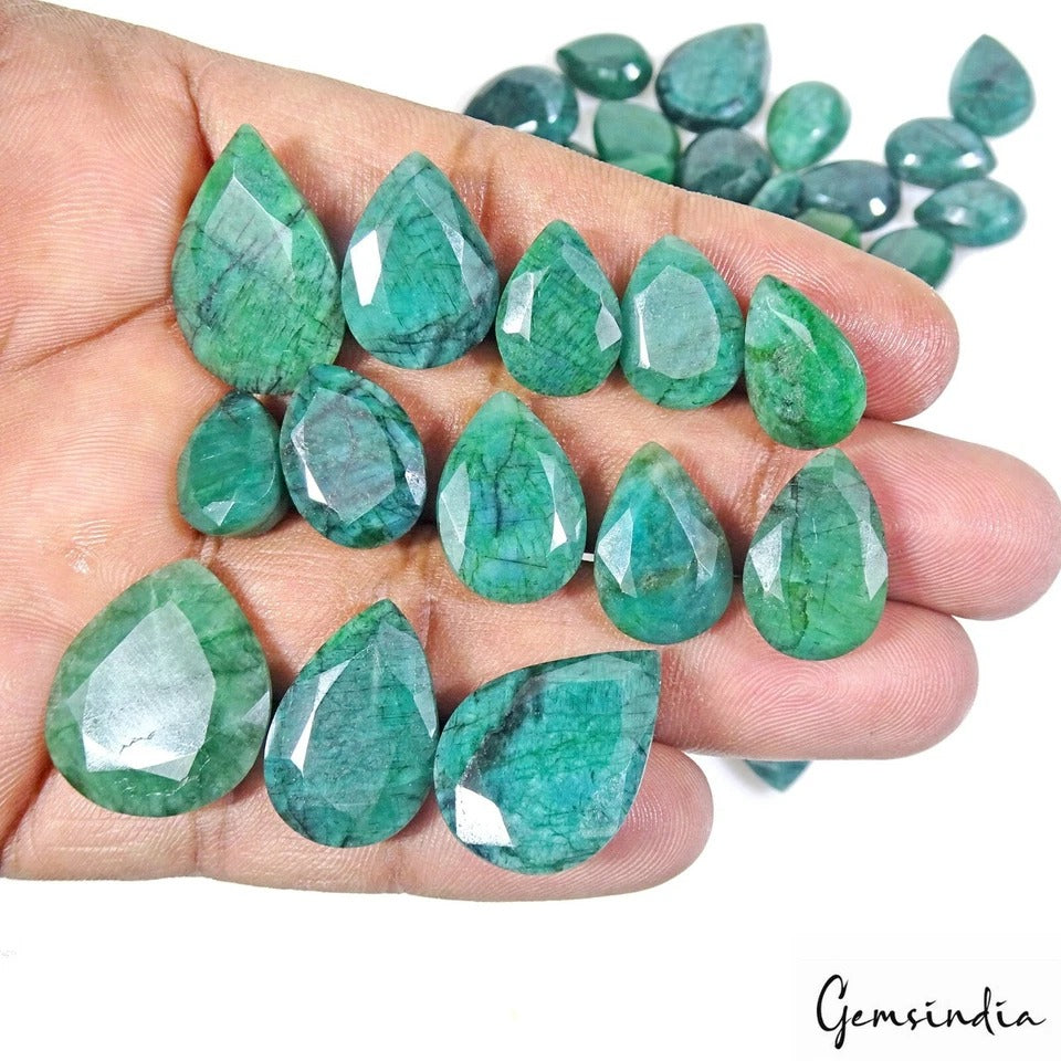 63 Pcs Natural Green Emerald Pear Cut Loose 13-22mm Gemstones, Brazilian~ 550 Ct