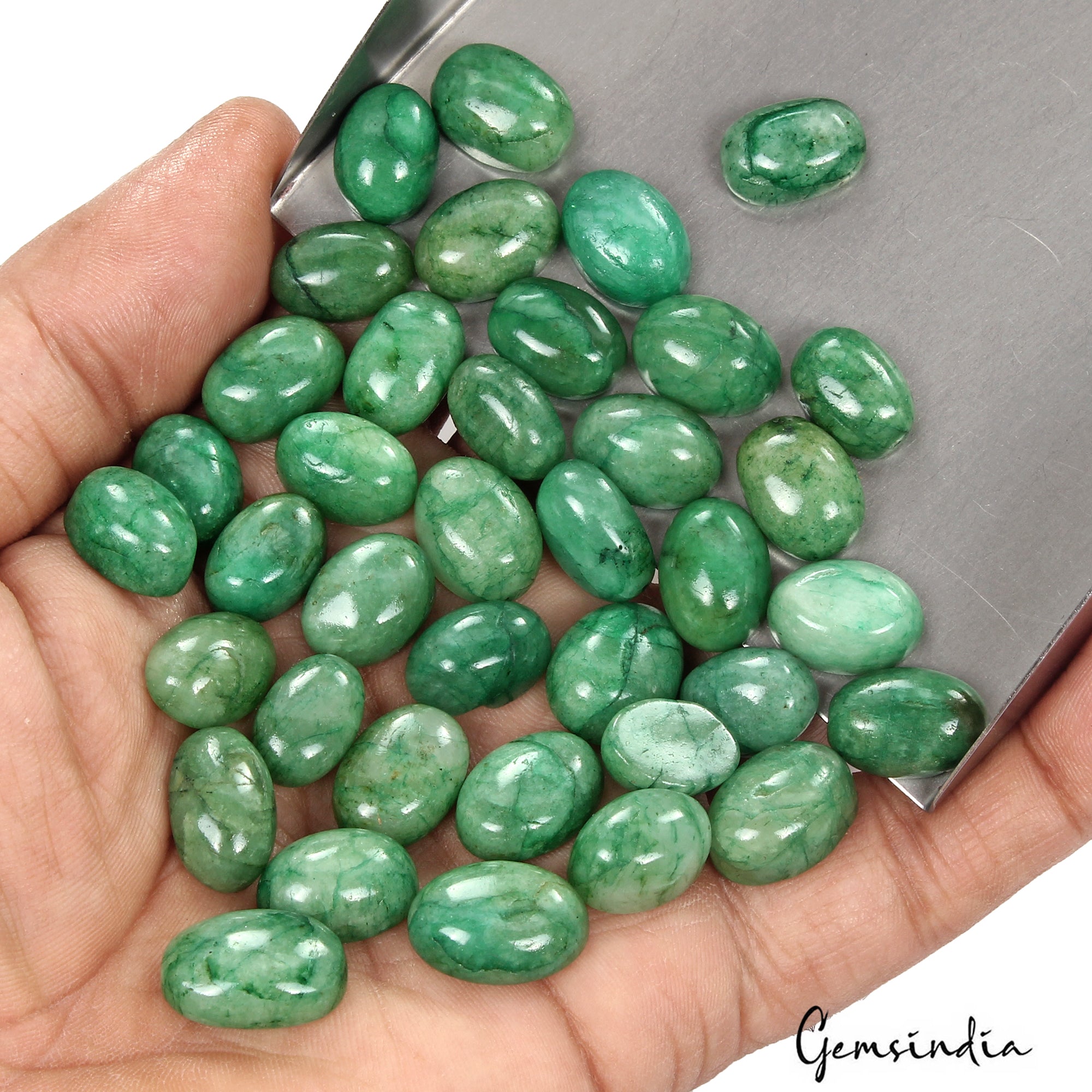 300 Ct/38 Pcs Natural Brazilian Green Emerald Oval Cab Loose Gem Lot For Jewelry