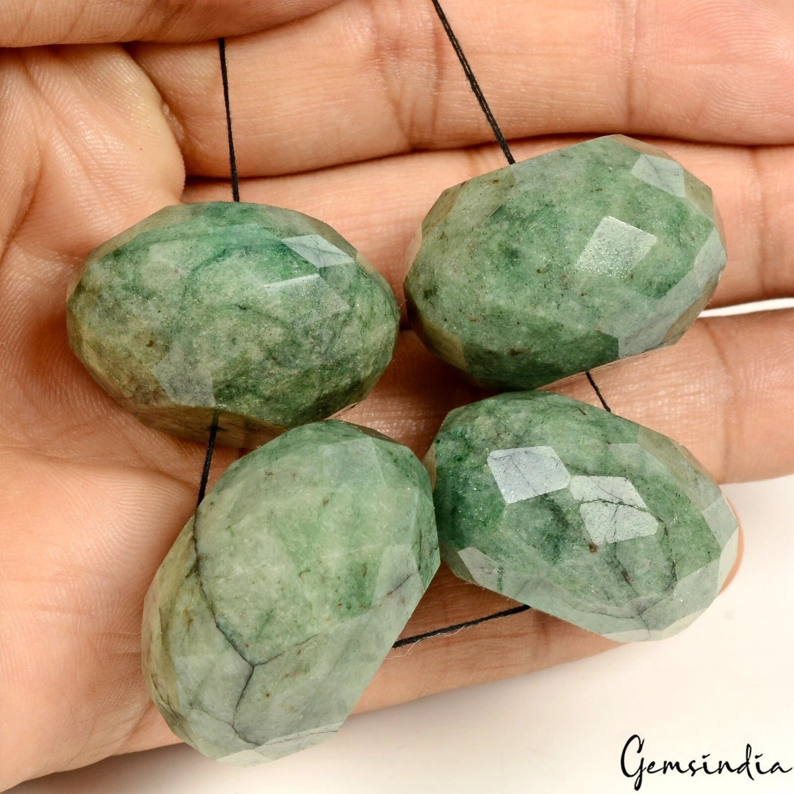 500 Ct/4Pcs Natural Green Brazilian Emerald Round Cut Drill Beads Loose Gems Lot