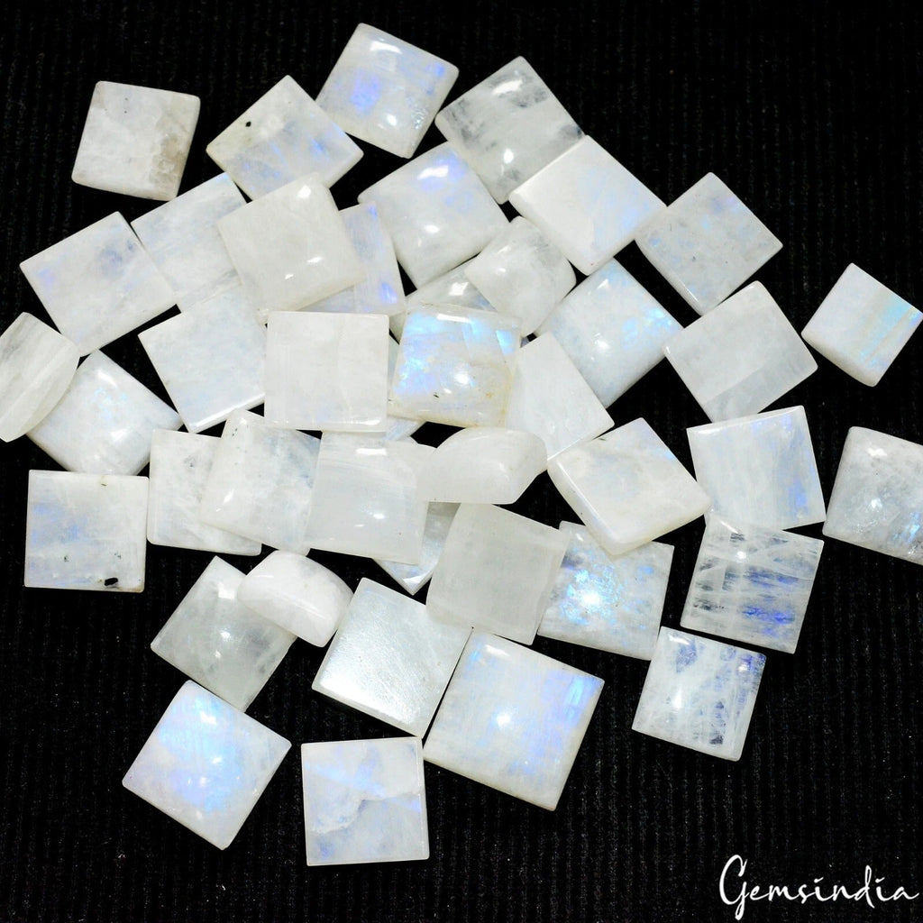 42 Pc Natural White Moonstone w/Blue Shine Square Cabochon Loose Gemstones~600Ct