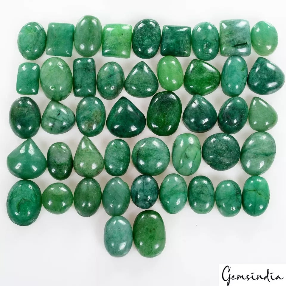 370 Ct/45 Pcs Natural Brazilian Green Emerald Mix Cab Loose Wholesale Gems Lot