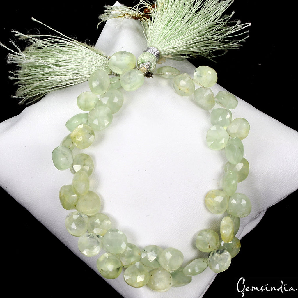 Natural Prehnite Gemstone Untreated Pear Cut Beads/Briolettes 8mm-9mm~8" Strand