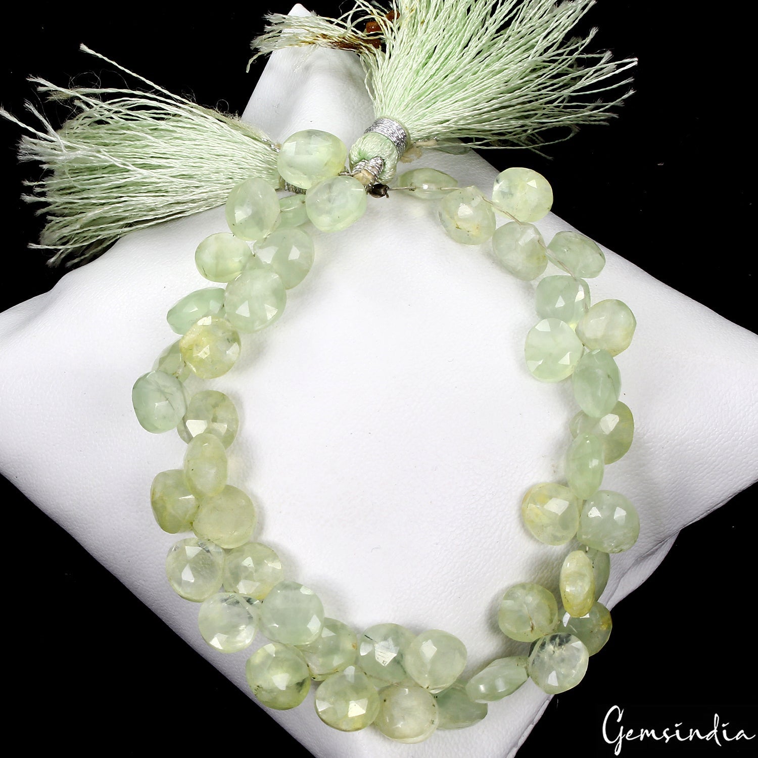 Natural Prehnite Gemstone Untreated Pear Cut Beads/Briolettes 8mm-9mm~8" Strand