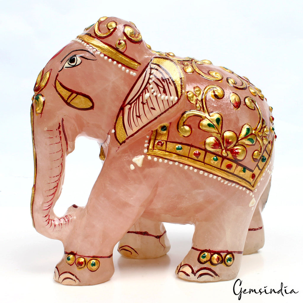 2630 Ct Natural Rose Quartz Crystal Carved Stone Elephant Animal Sculpture Reiki