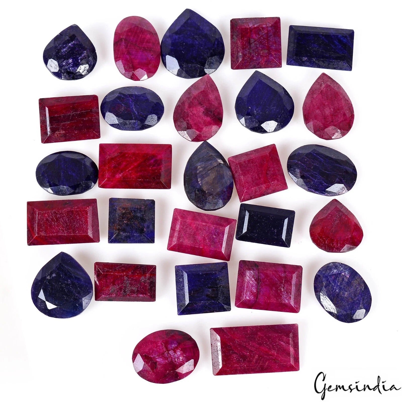 660 Cts/27 Pcs Natural African Blue Sapphire Red Ruby Mixed Cut Gems For Jewelry