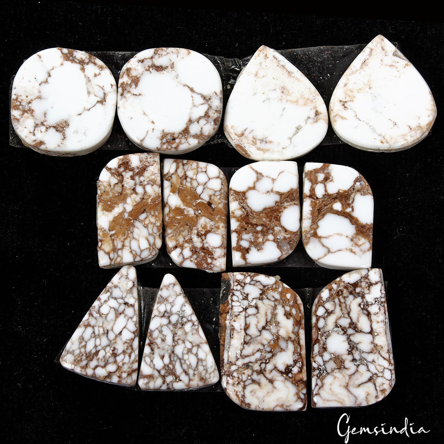 160 Cts/12 Pcs Natural Buffalo White Brown Turquoise Mix Cab Loose Gems 6 Pairs