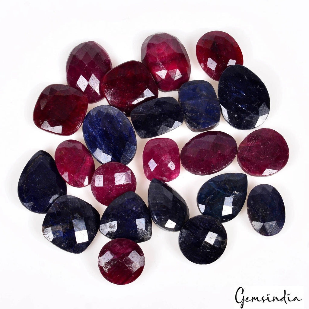 Certified 220 Ct/22Pcs Natural Red Ruby Blue Sapphire Mix Checker Cut Loose Gems