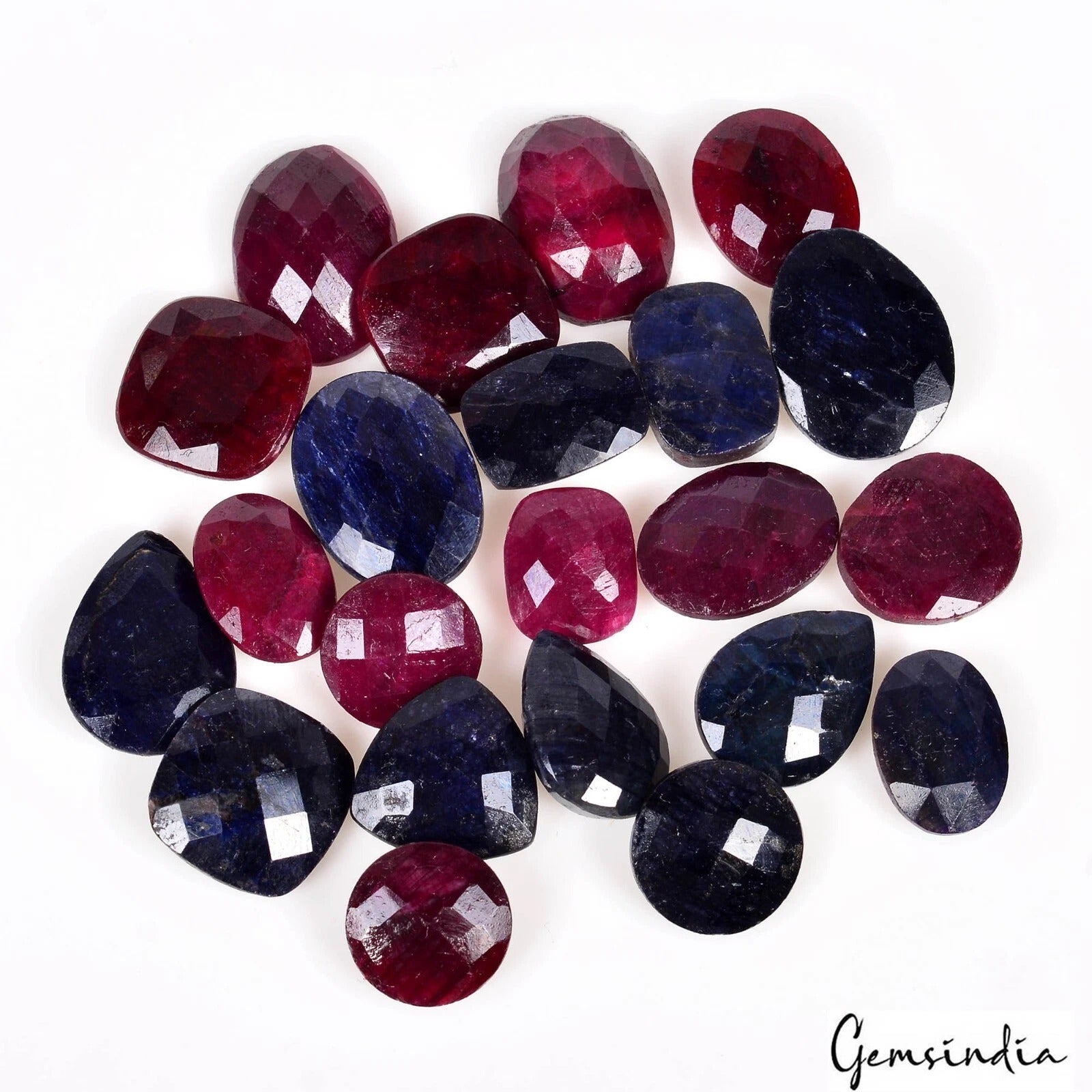Certified 220 Ct/22Pcs Natural Red Ruby Blue Sapphire Mix Checker Cut Loose Gems