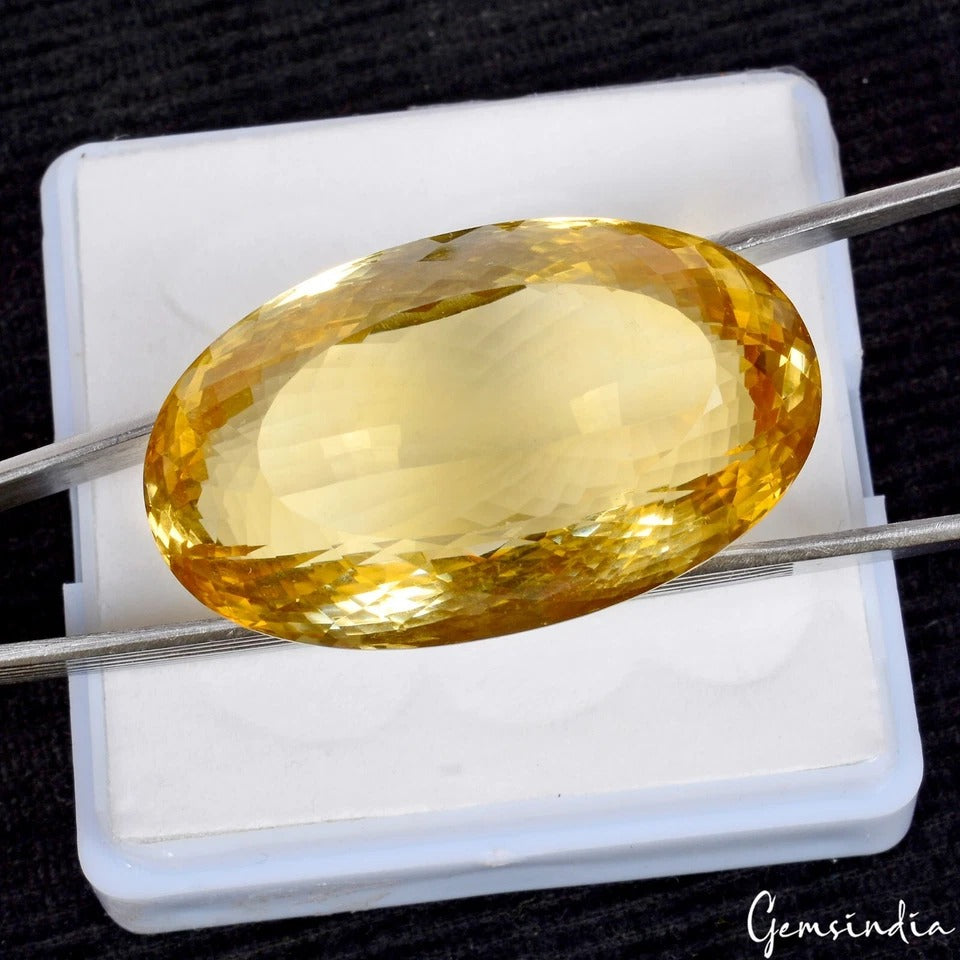 Certified 102.50 Cts Natural Untreated Brazilian Yellow Citrine Oval Faceted Gem