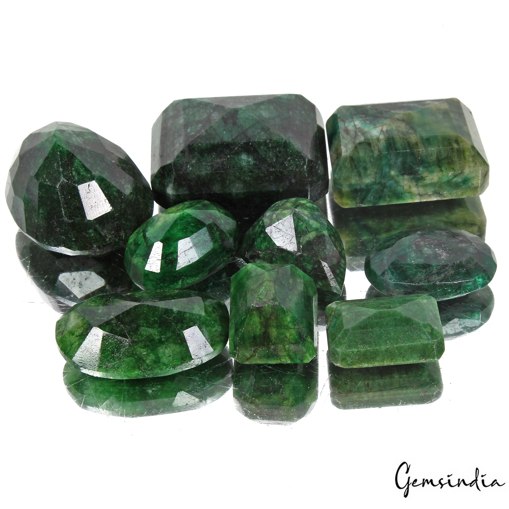 Emerald Lot, Loose Gemstone, Color Enhanced, Green — 9 Pieces, 23mm to 42mm, 1050 Ct, Brazil