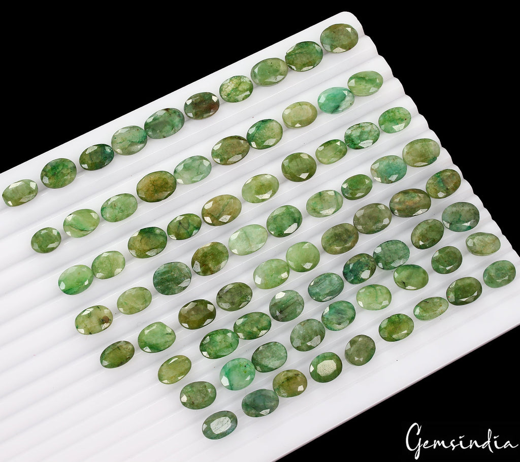 300 Ct/77 Pc Natural Green Colombian Emerald Loose Gemstones Lot Oval Cut 9-14mm
