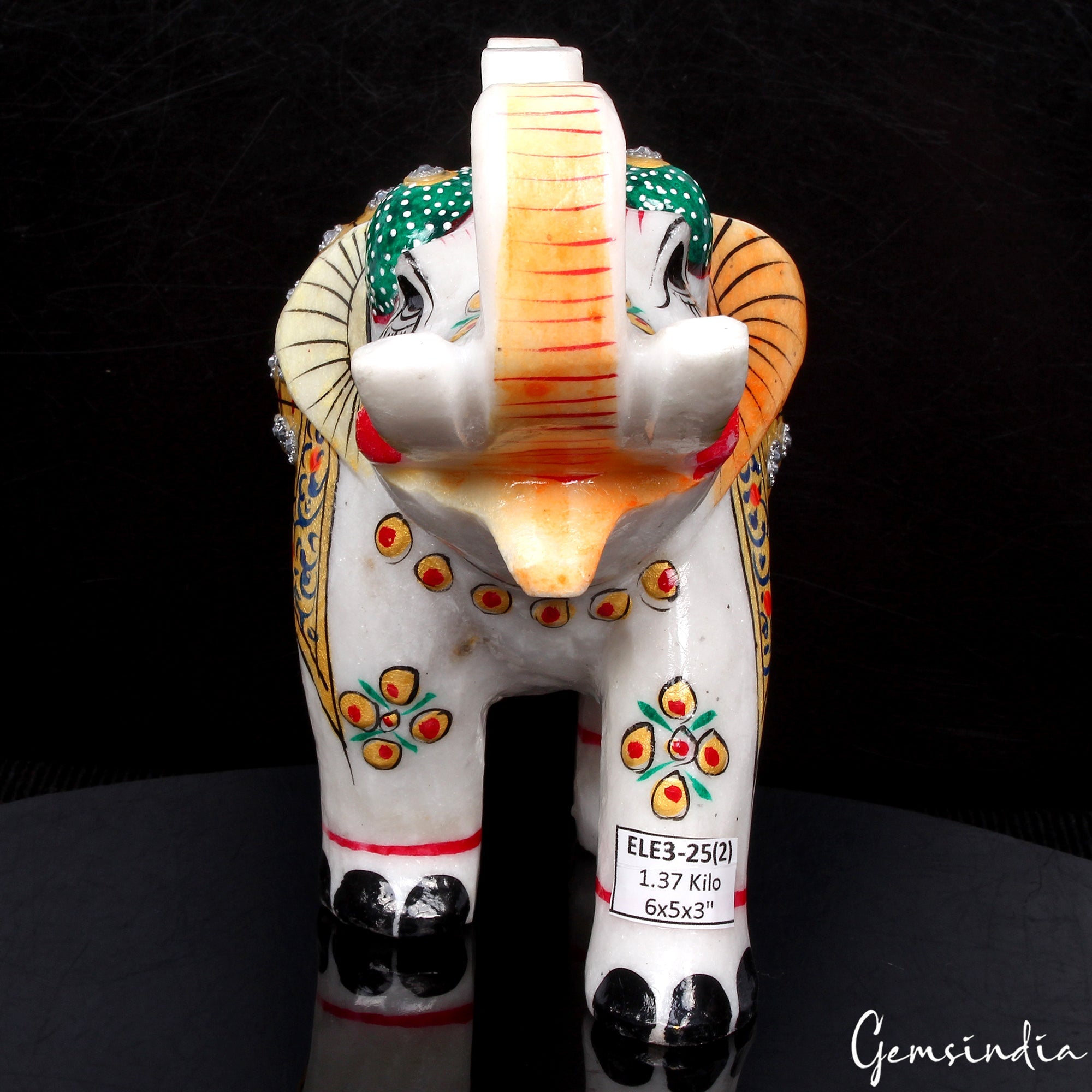 1.37 Kg Marble Elephant Statue Trunk Up Hand Paint Indian Art Home Deor Figurine