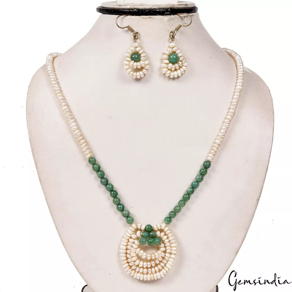 188 Ct Natural Emerald Freshwater Pearl Beaded Handmade Beautiful Jewelry Set