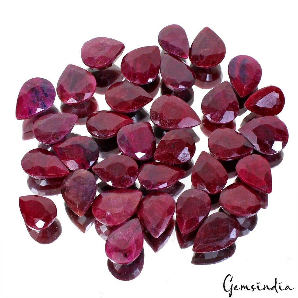 Certified 500 Cts/32 Pcs Natural African Red Ruby Pear Faceted Gems For Jewelry
