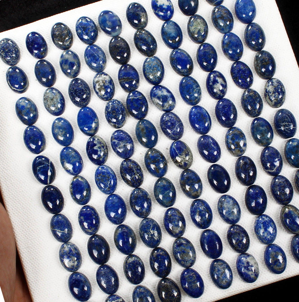 100 Pcs Natural Lapis Lazuli 14mmx10mm Calibrated Loose Oval Cabochon Gemstones