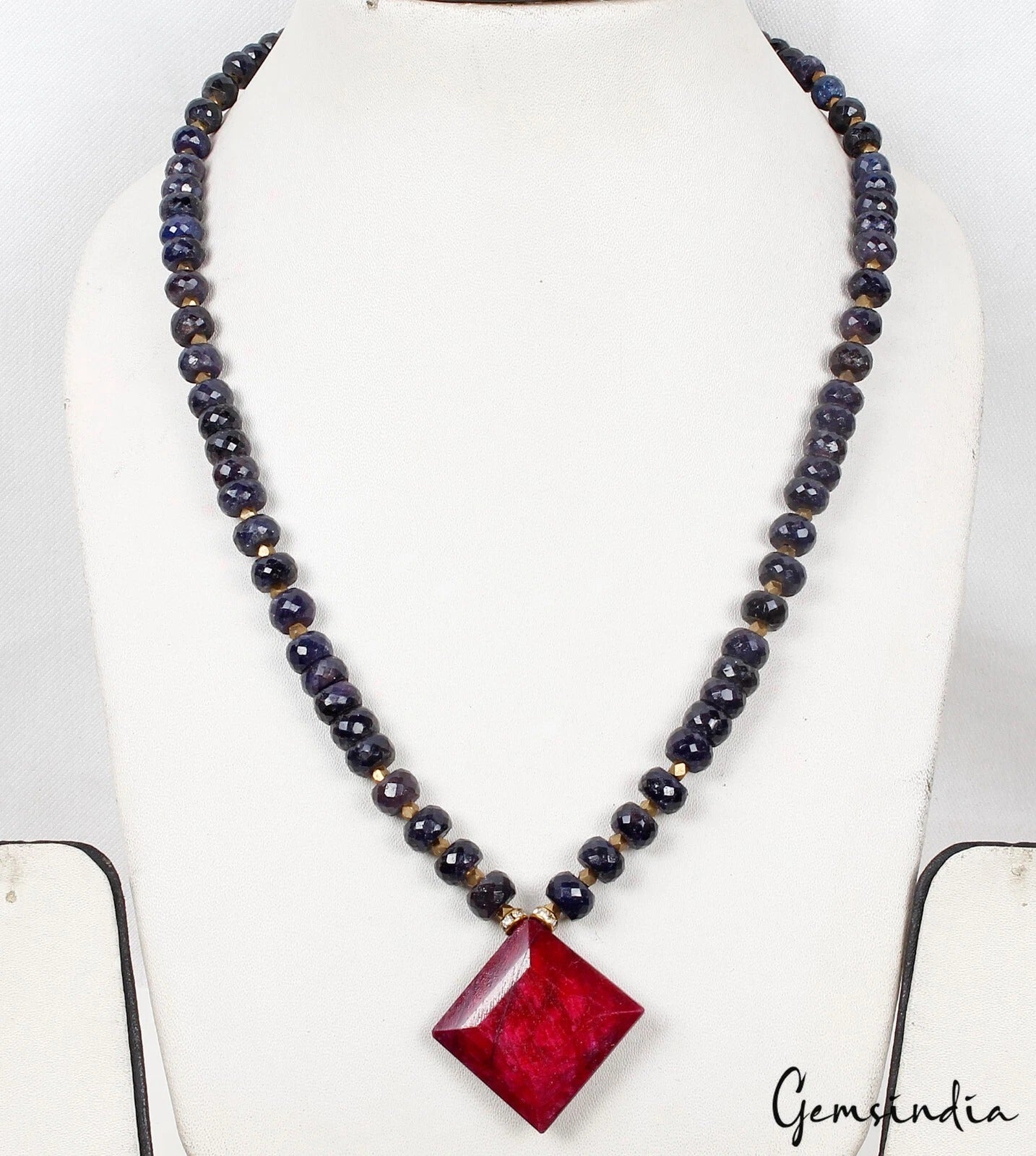 Blue Sapphire Necklace, Color Enhanced — 27x27x8mm, 450 Ct
