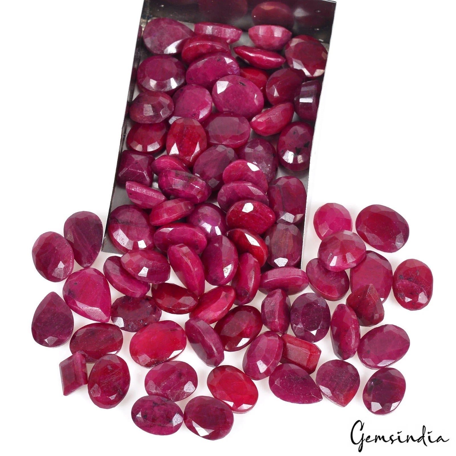 Certified 330 Cts/74 Pcs Natural Blood Red Ruby Mixed Cut Loose Gems For Jewelry