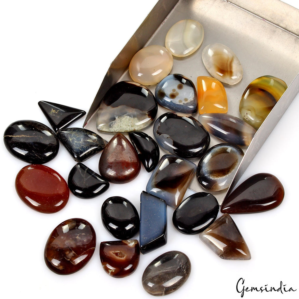 840 Ct/26 Pcs Natural Untreated Multi Color Onyx Mixed Cab Loose Gems Wholesale