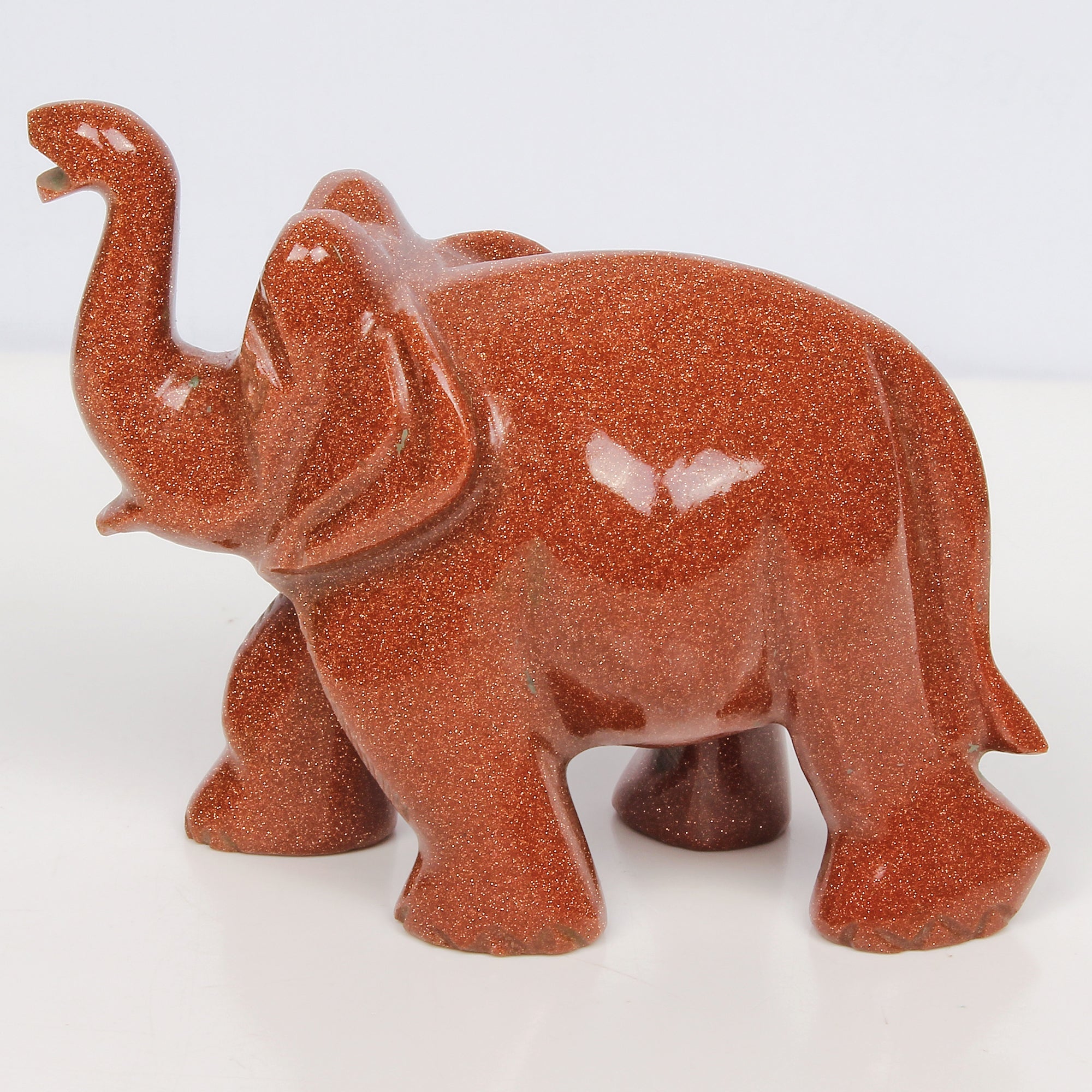 1020Ct Natural Brown Sunstone Trunk up Elephant Hand Crafted/Home Decor Gemstone