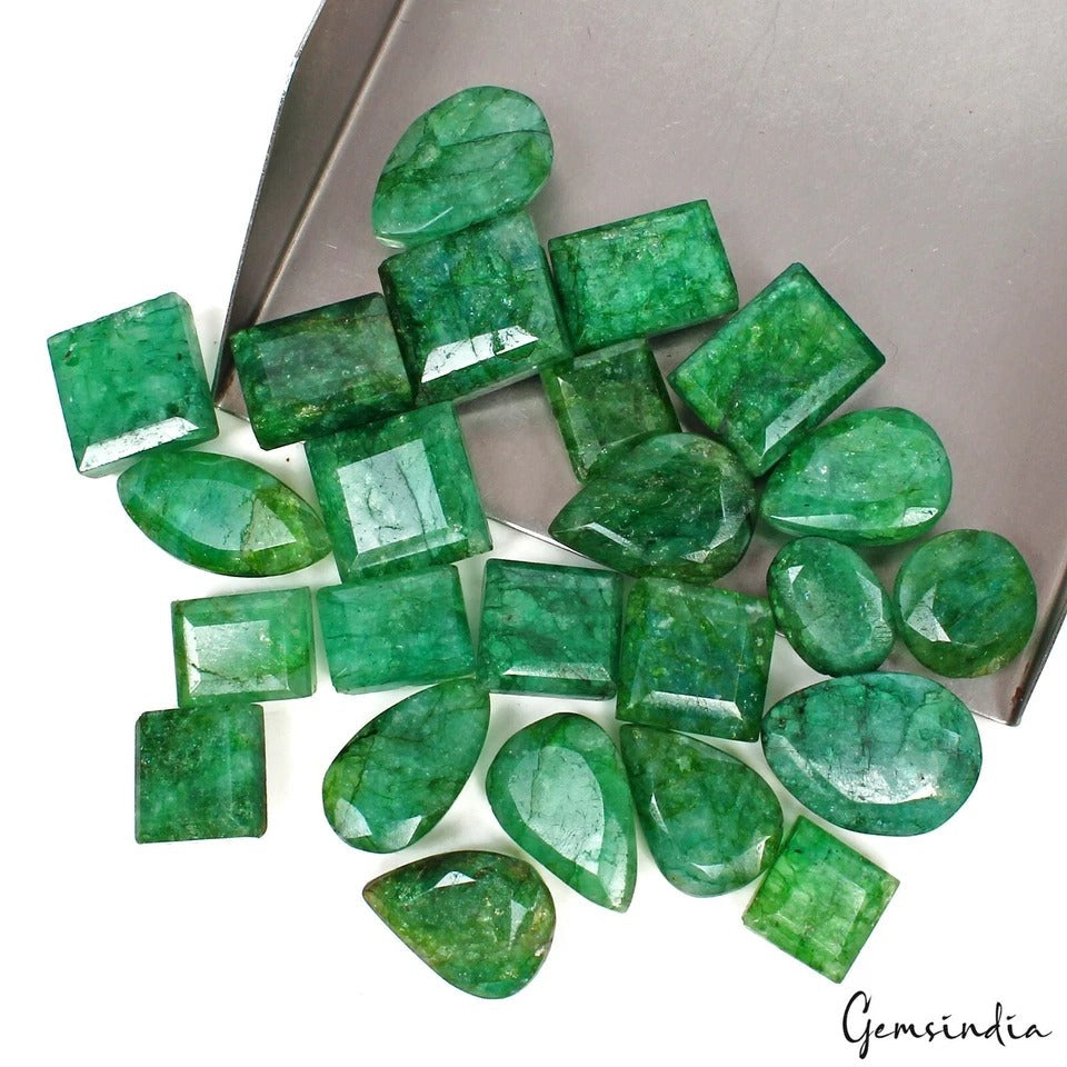350 Ct/24 Pcs Natural Top Quality Green Emerald Mix Cut Loose Ring Size Gems Lot