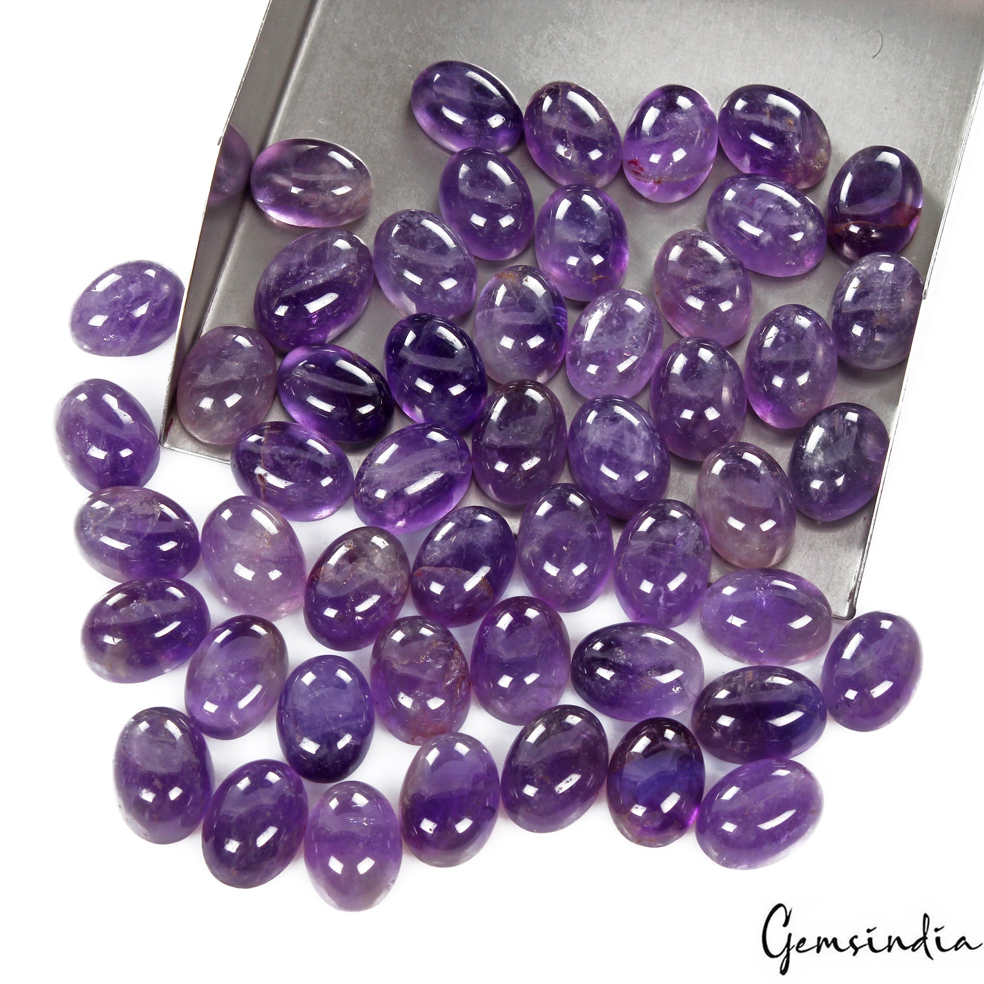 50 Pcs Natural Purple Amethyst 15mm-28mm Oval Cabochon Untreated Loose Gemstones