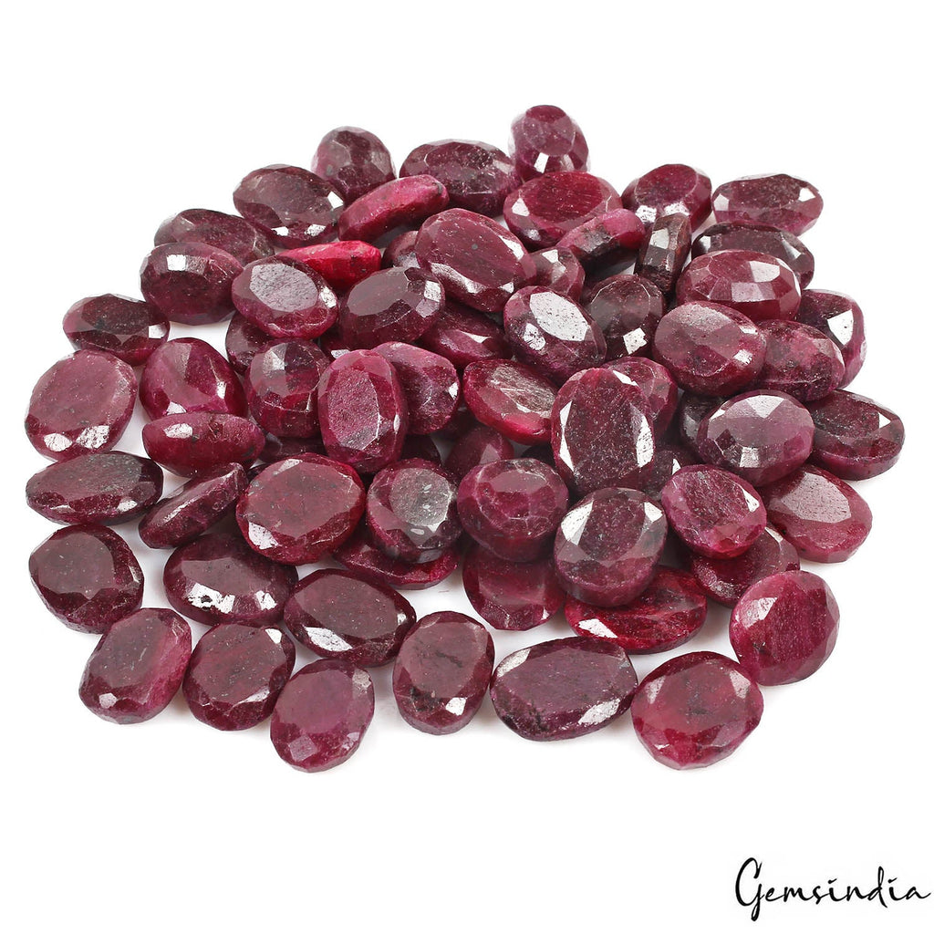 1450 Ct/75 Pcs Natural Dark Red Ruby Oval Faceted Cut Loose Gems Lot For Jewelry