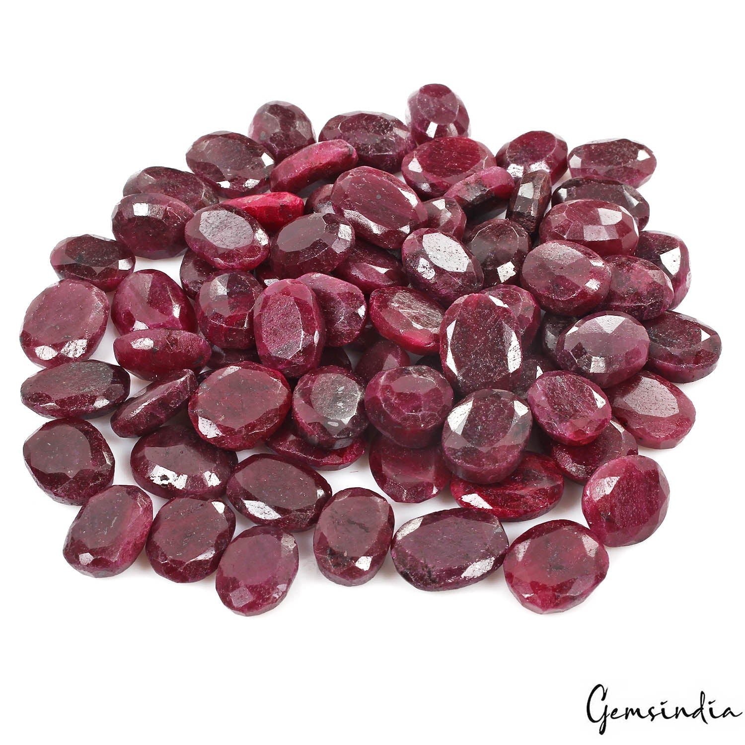 1450 Ct/75 Pcs Natural Dark Red Ruby Oval Faceted Cut Loose Gems Lot For Jewelry