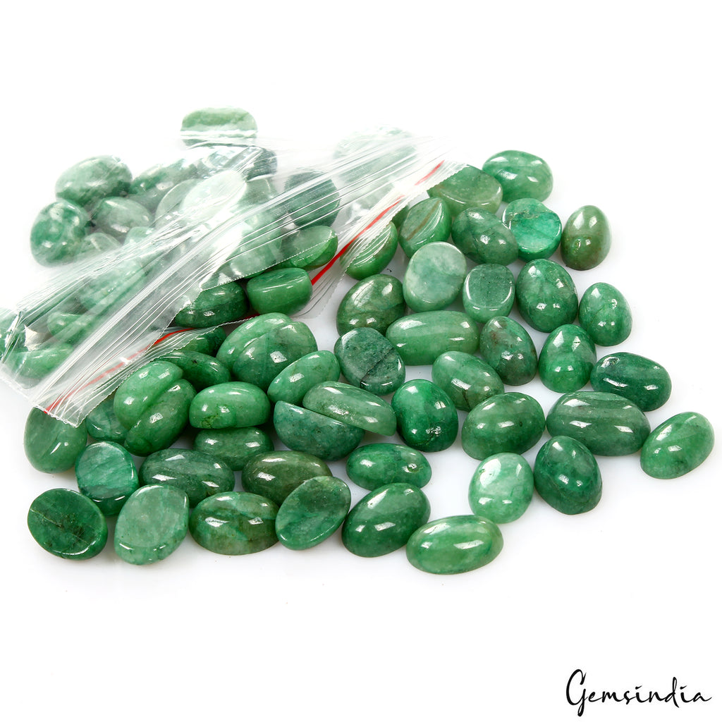 Emerald Lot, Cabochon, Color Enhanced, Green — 73 Pieces, 11mm to 14mm, 350 Ct, Brazil