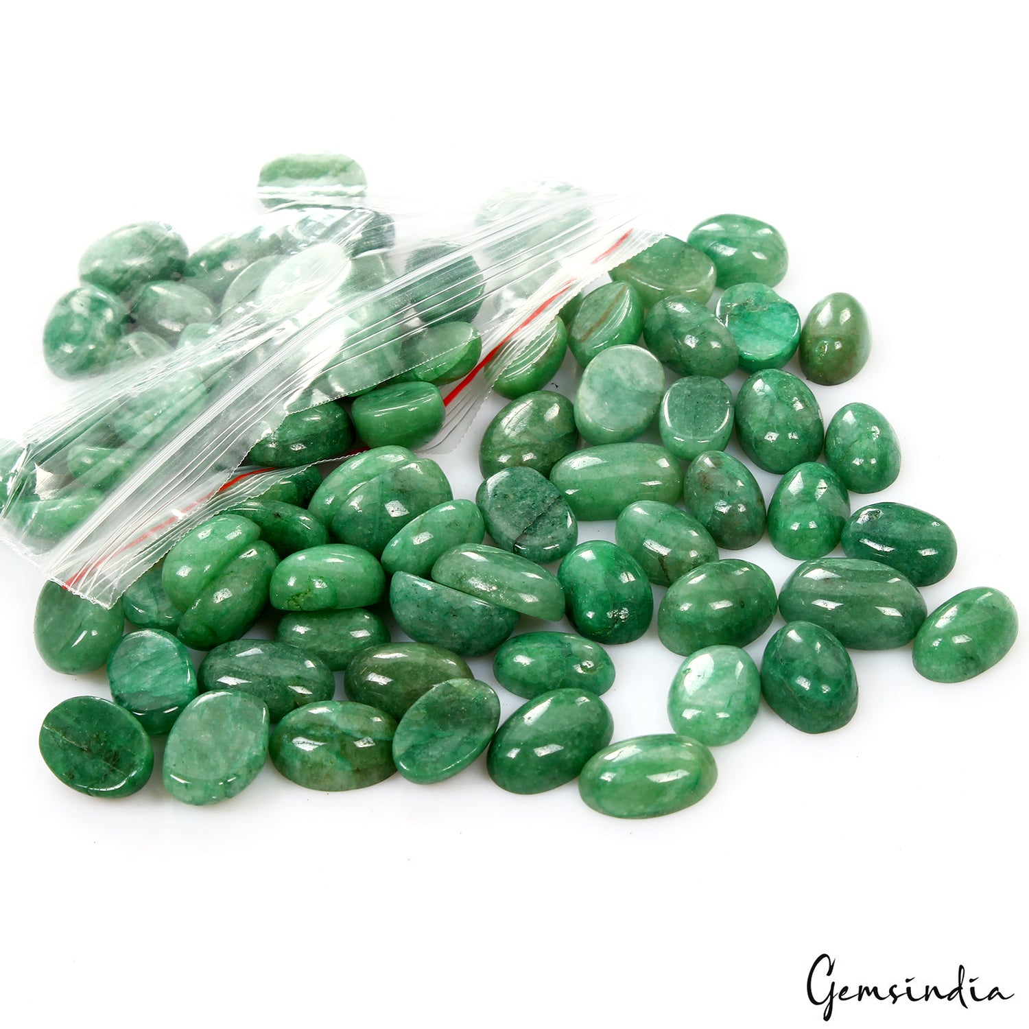 Emerald Lot, Cabochon, Color Enhanced, Green — 73 Pieces, 11mm to 14mm, 350 Ct, Brazil