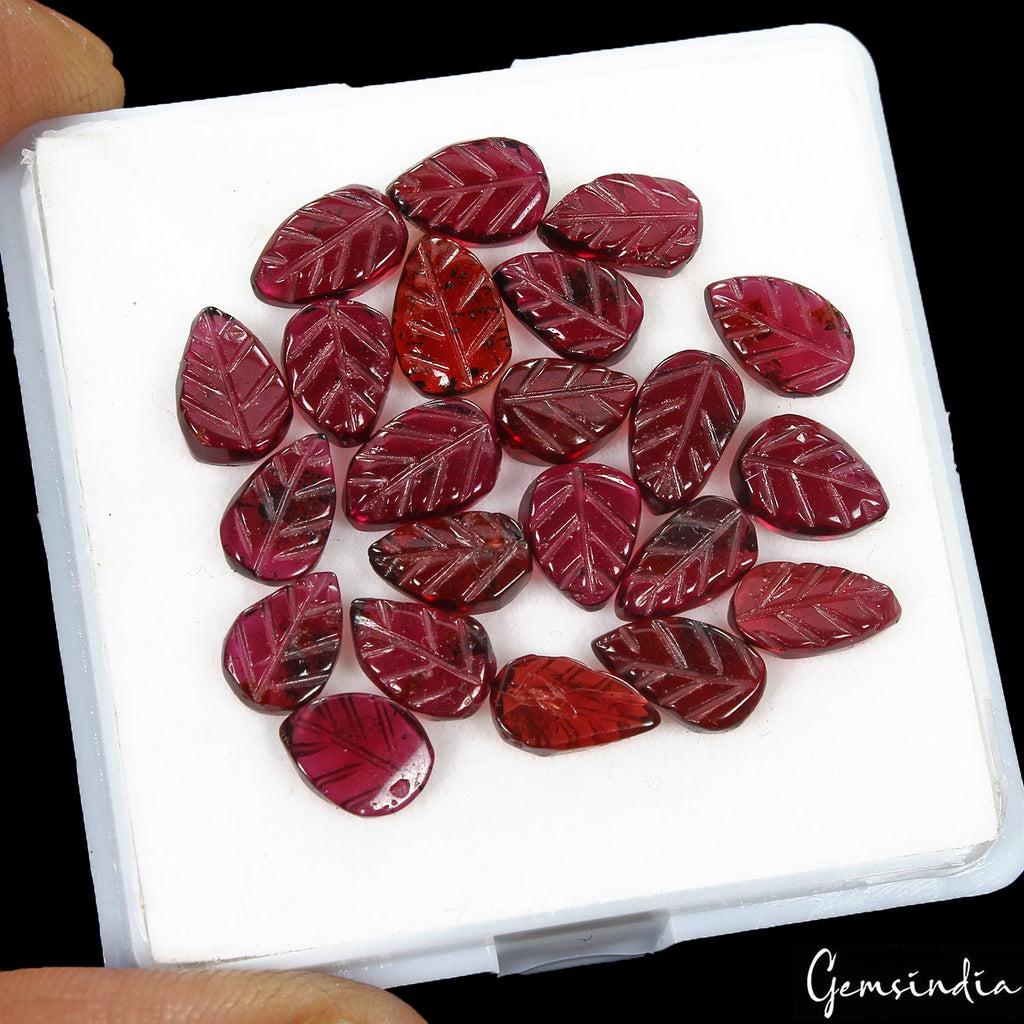 35.85 Cts/22 Pcs Natural Rhodonite Garnet Pear Leaf Hand Carved Loose Gems Lot