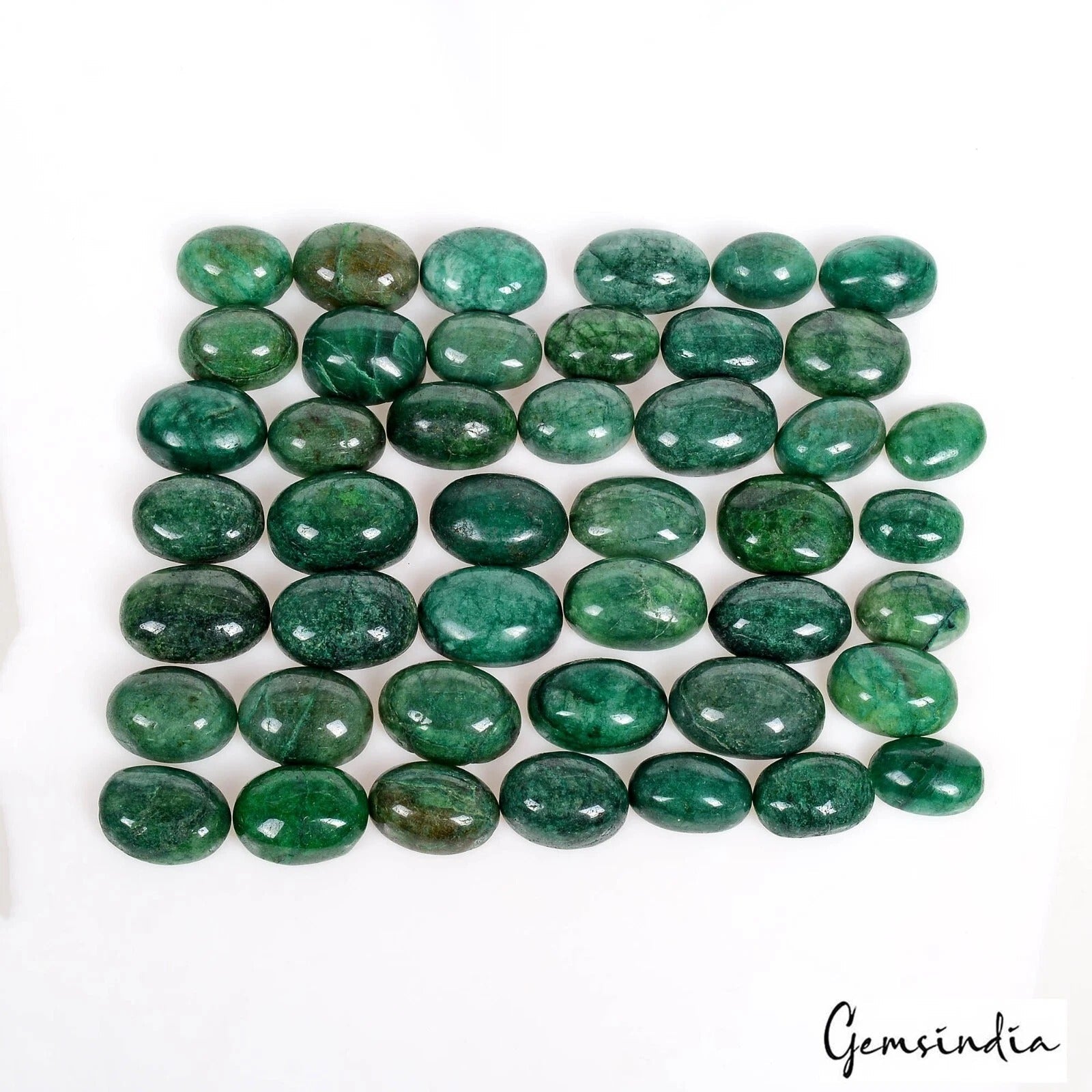 Natural 500Ct Zambian Dark Green Emerald Cabochon Oval Loose Gemstone Lot 44 Pcs