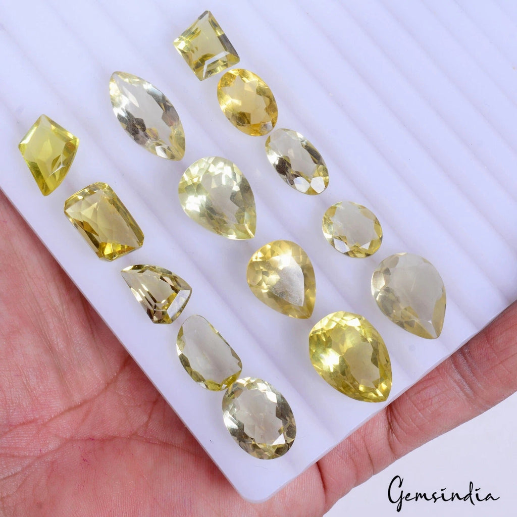 14 Pcs Natural Lemon Citrine Quartz Loose Mix Cut 12-22mm Gemstones ~ 93.60 Cts