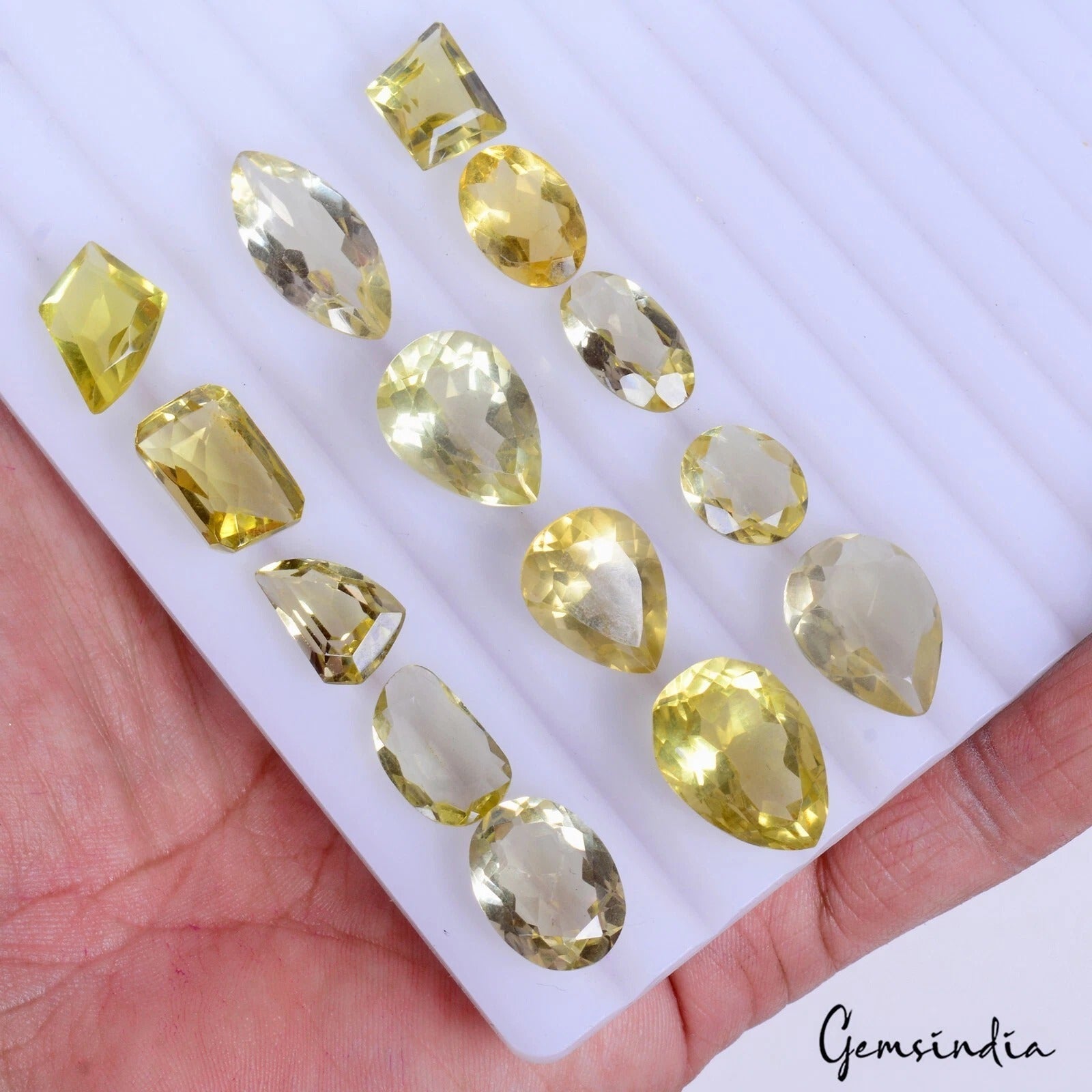 14 Pcs Natural Lemon Citrine Quartz Loose Mix Cut 12-22mm Gemstones ~ 93.60 Cts