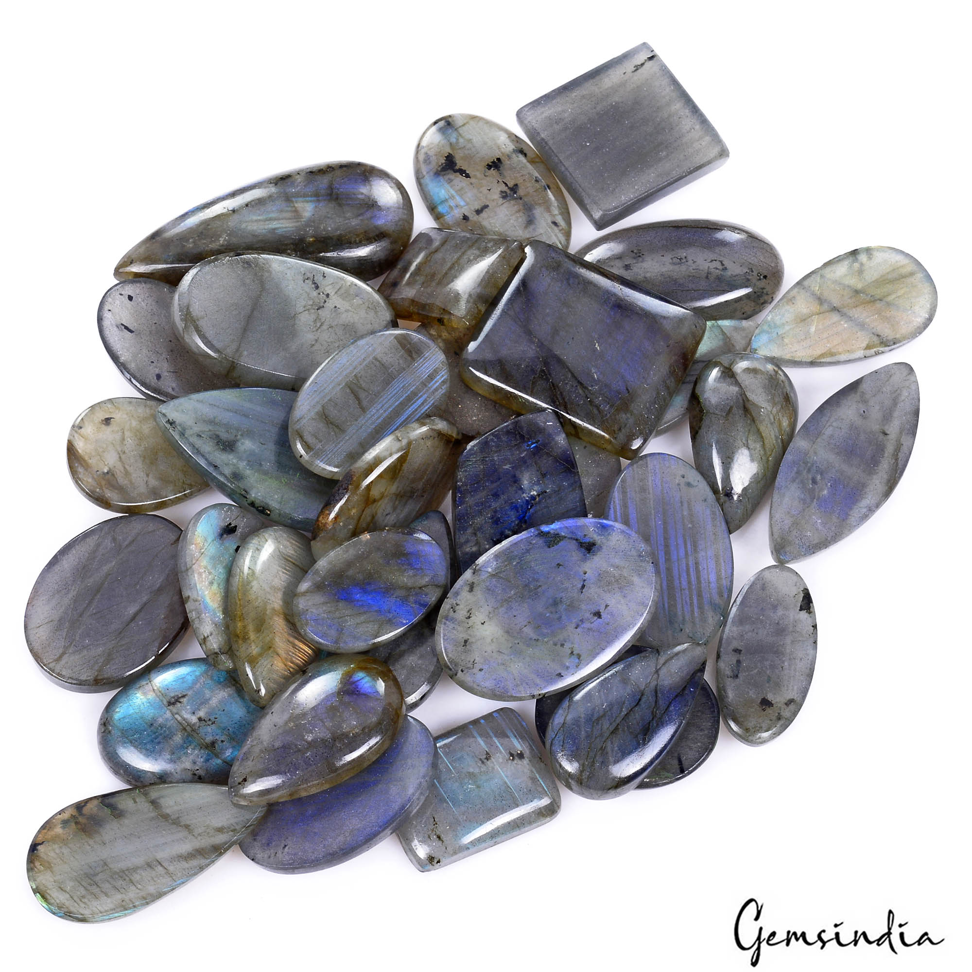 Labradorite Lot, Cabochon, Gray — 34 Pieces, 19mm to 45mm, 1000 Ct