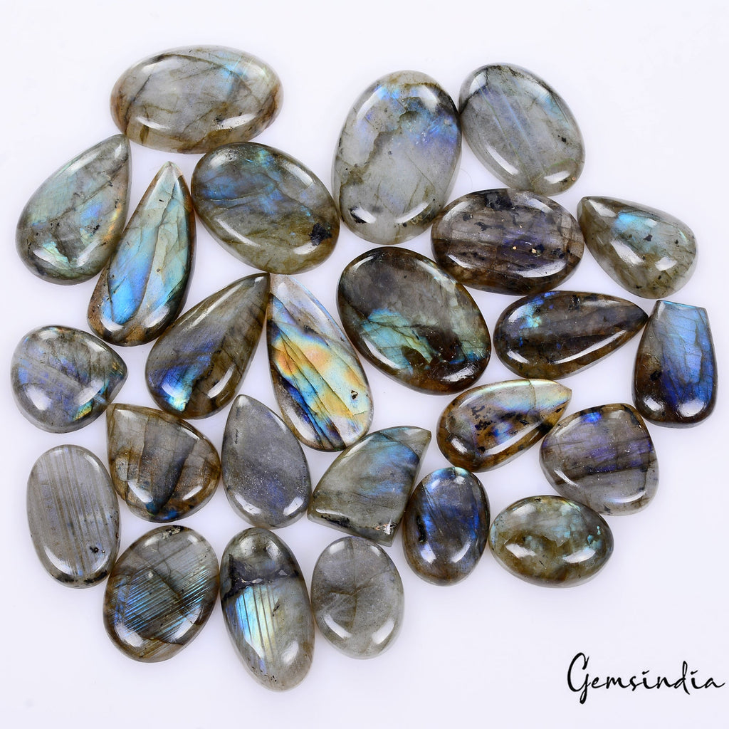 500 Cts/25 Pcs Natural Untreated Blue Shine Labradorite Mix Cab Loose Gems Lot