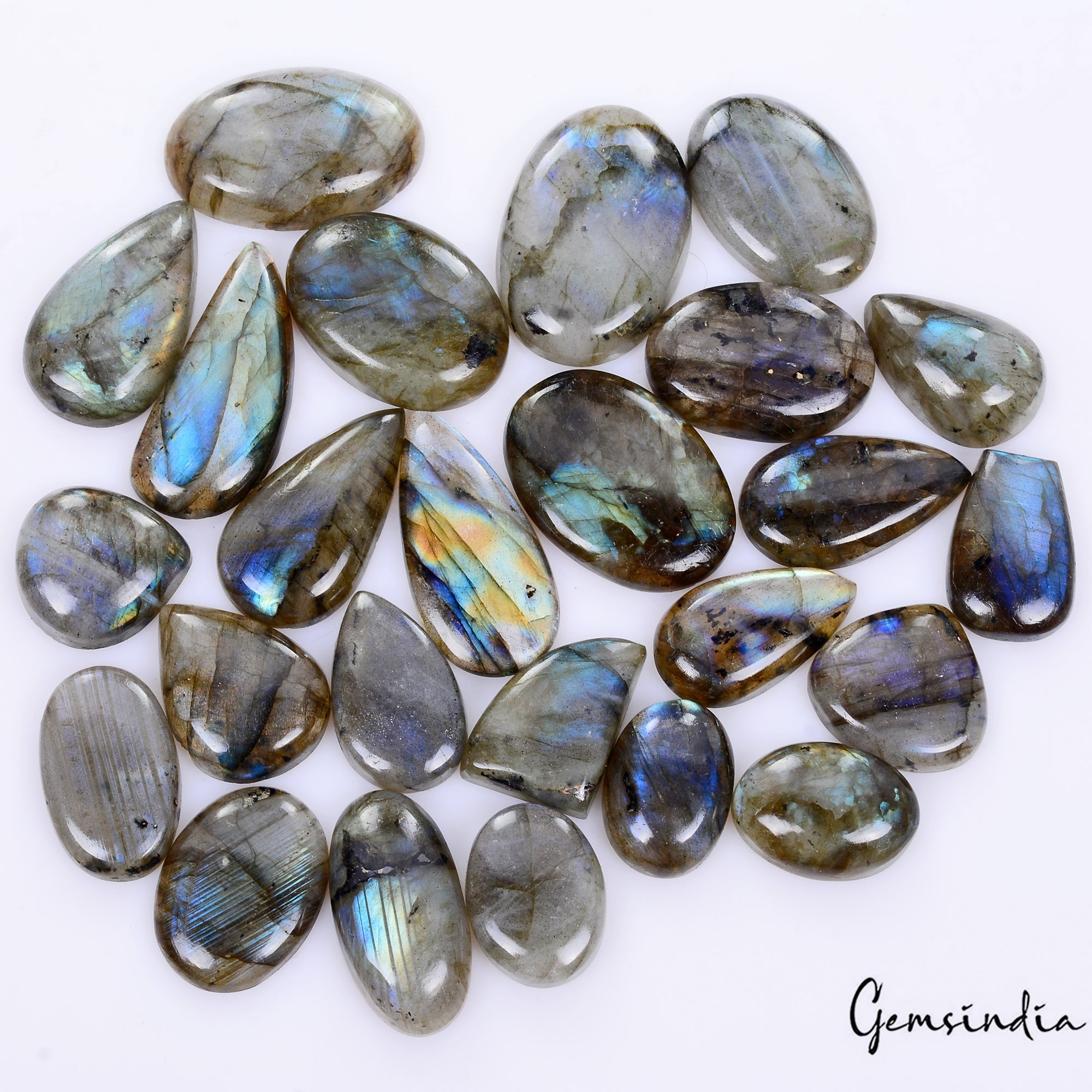 500 Cts/25 Pcs Natural Untreated Blue Shine Labradorite Mix Cab Loose Gems Lot