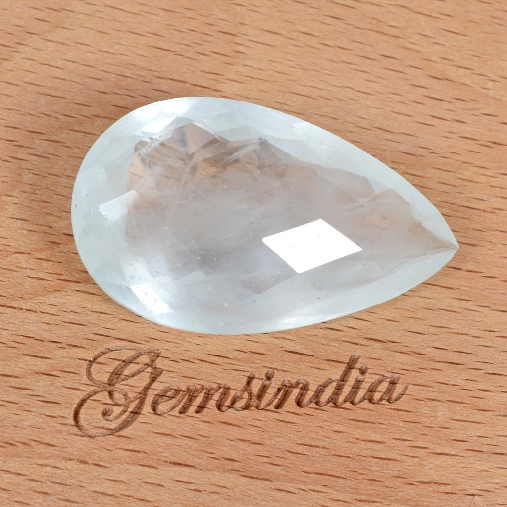 Certified 39.60 Cts Natural Untreated Aqua Blue Aquamarine Pear Checker Cut Gem