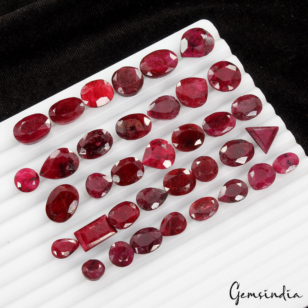 300 Cts/36Pcs Natural Red Ruby Mixed Cut Loose Faceted 9-16mm Jewelry Gems Lot