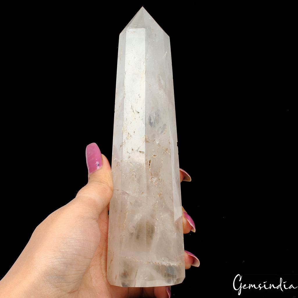 560 Gram Natural clear quartz obelisk crystal tower wand point healing Homedecor