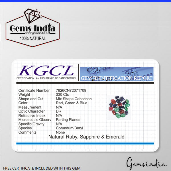Certified 330 Cts/19 Pcs Natural Multi Color Emerald Ruby Sapphire Mix Cab Gems