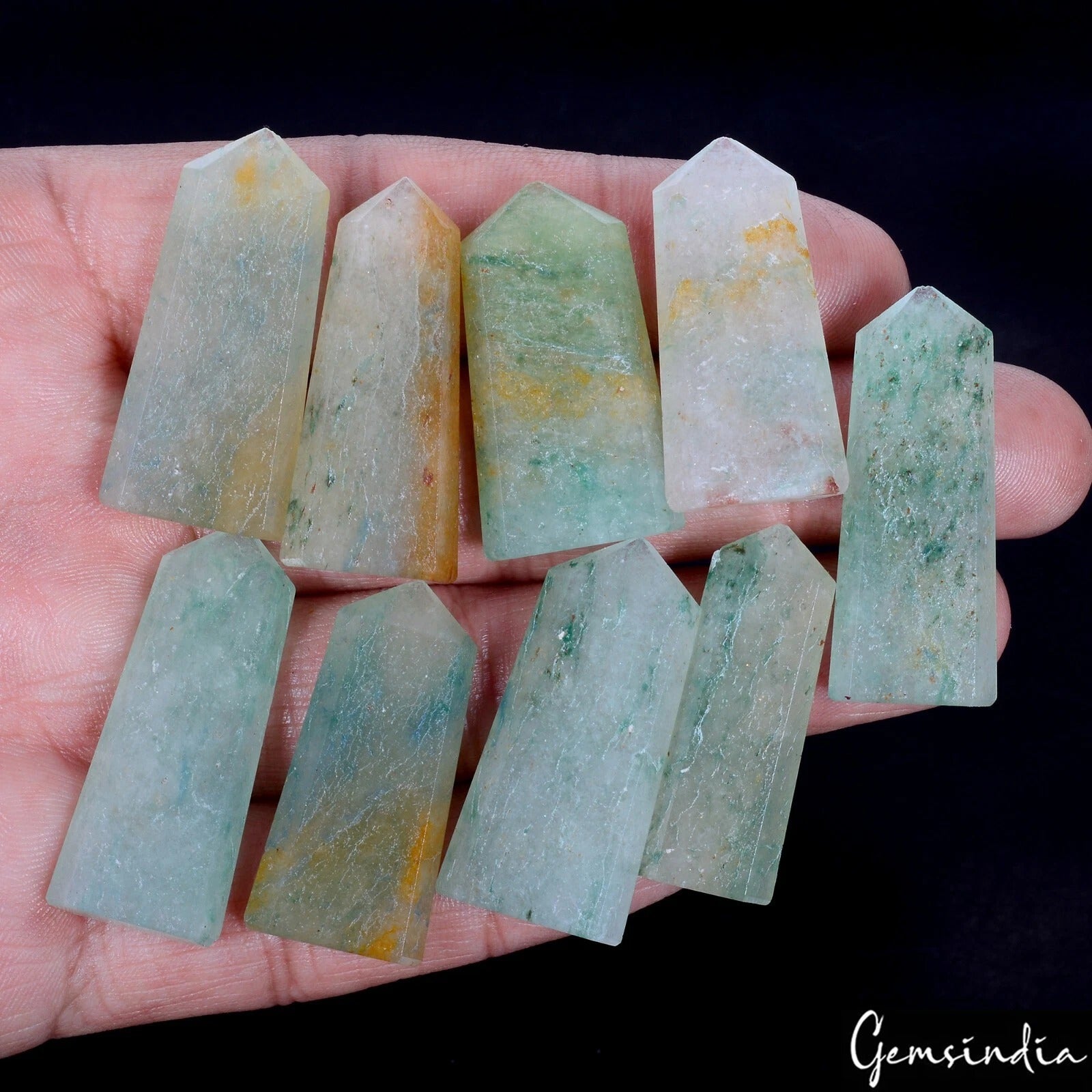 Natural Green Aventurine Crystal Healing Pencil Tower Wand Point Gems 238.40 Cts