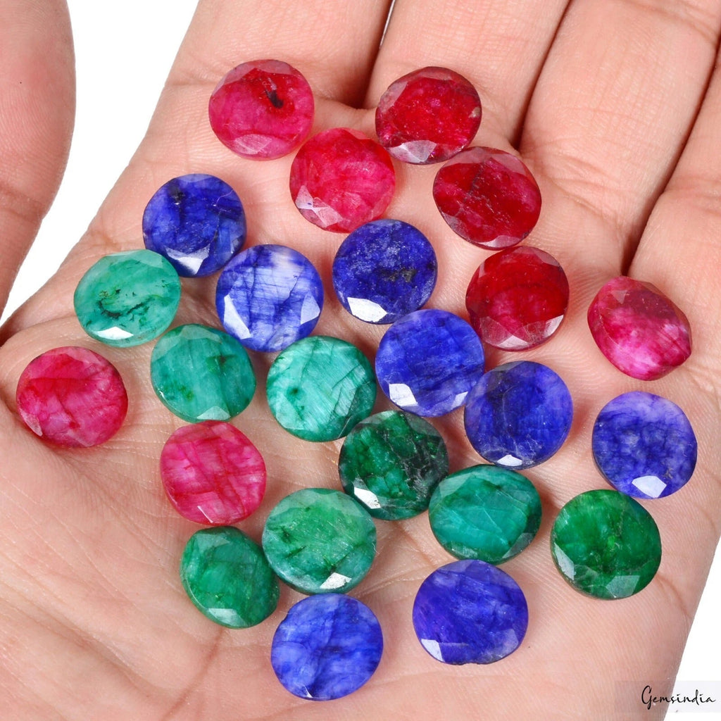 135.90 Cts/24 Pcs Natural Red Blue Green Beryl Round Cut Loose Gems For Jewelry