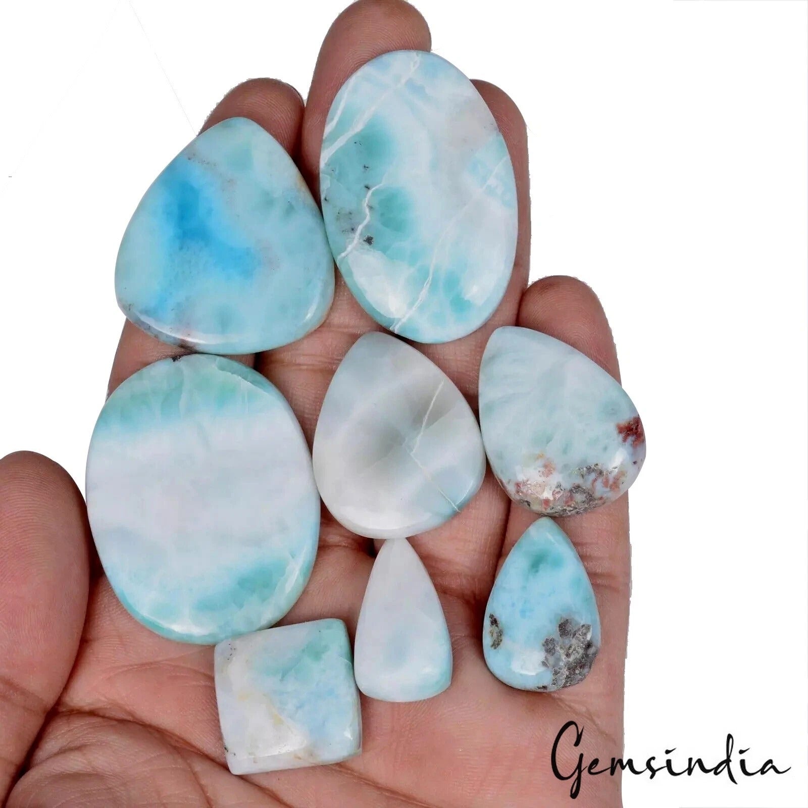Larimar Lot, Cabochon, Untreated — 8 Pieces, 19mm to 41mm, 300 Ct