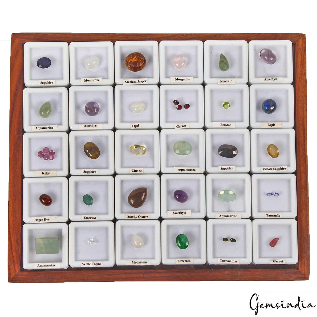 41 Pcs Estate Genuine Semi Precious Loose Multi Color Gems Collection+Wooden Box