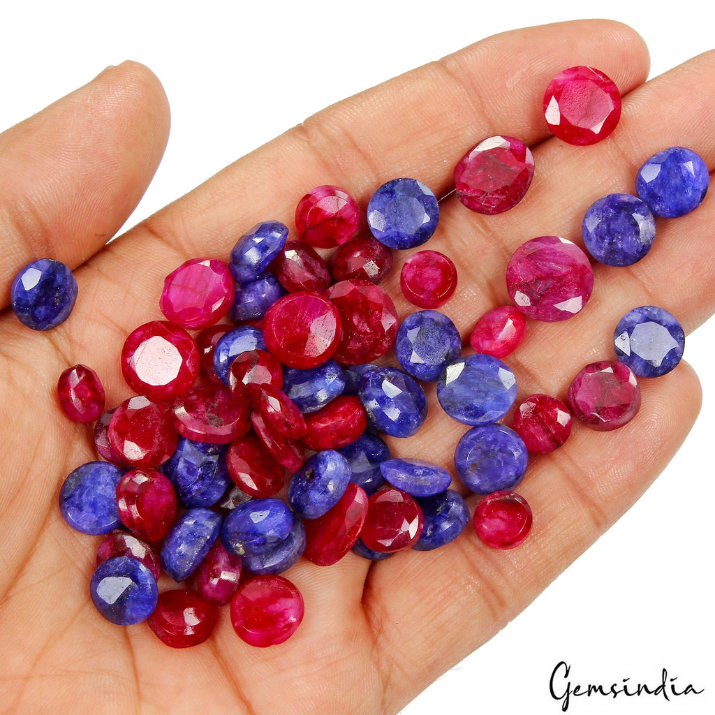 230 C/61 Pc Natural Red Blue Beryl Bixbite Round Cut Loose Gemstones For Jewelry